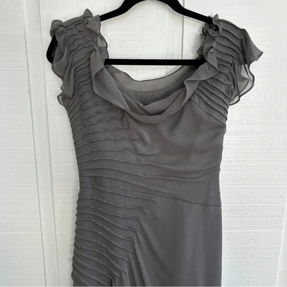 Vera Wang White Bridesmaid Gown Ruffle Scoop Neck Style VW360131 in Smoke Gray - Picture 5 of 8
